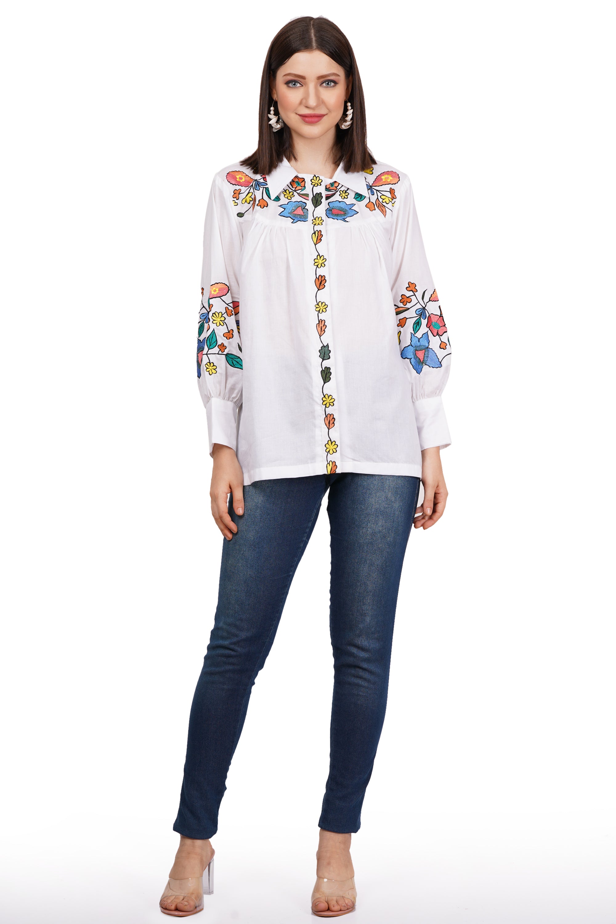 Tyler Embroidered Cotton Shirt Blouse With Collar– JEP Holland